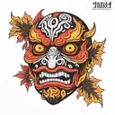 Tengu Mask with maple leaf  tattoo design idea