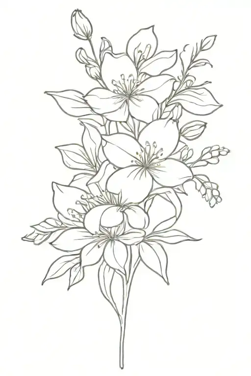 birthflower april, july, september birth flower bouquet with steel small and cute 3 little flowers  tattoo design idea