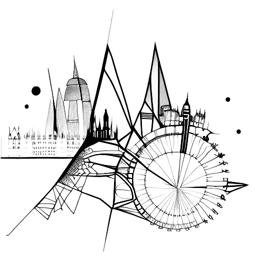 abstract london skyline with fine line  tattoo design idea