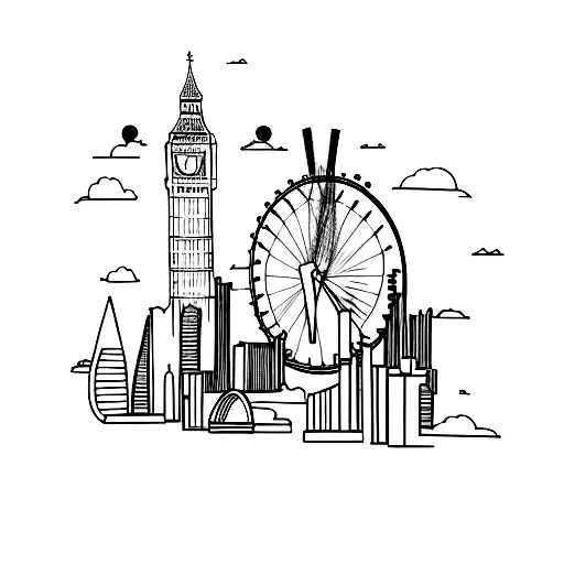 london skyline with fine line  tattoo design idea