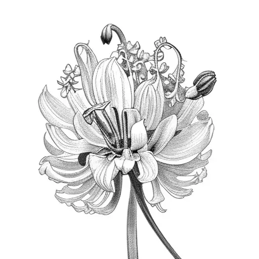 Chrysanthemum, poppy, daffodil, jonquil, lily of the valley, larkspur, gladiolus, aster, narcissus tattoo design idea