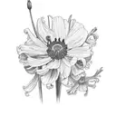bunch of Chrysanthemum, poppy, daffodil, jonquil, lily of the valley, larkspur, gladiolus, aster, narcissus tattoo design idea