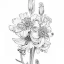 bunch of Chrysanthemum, poppy, daffodil, jonquil, lily of the valley, larkspur, gladiolus, aster, narcissus tattoo design idea