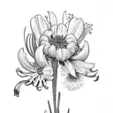 bunch of Chrysanthemum, poppy, daffodil, jonquil, lily of the valley, larkspur, gladiolus, aster, narcissus tattoo design idea