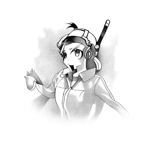 A retro-inspired anime character dancing to electronic house music tattoo design idea