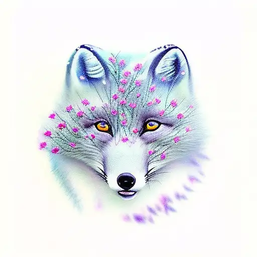 arctic fox and red fox with ravens suflowers roses and butterflies  tattoo design idea