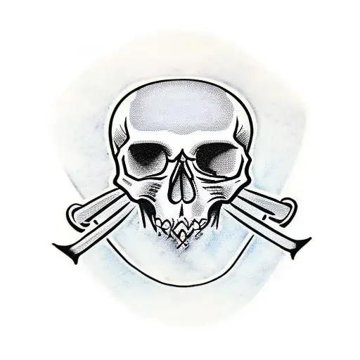skull with bones coming out the sides and a quote "yolo" tattoo design idea