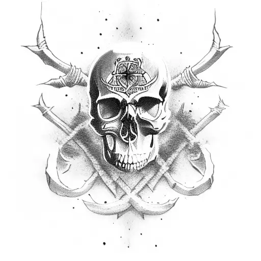 skull with bones coming out the sides and a quote "yolo" tattoo design idea