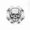 skull with bones coming out the sides and a quote "yolo" tattoo design idea