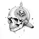 skull with bones coming out the sides and a quote "yolo" tattoo design idea