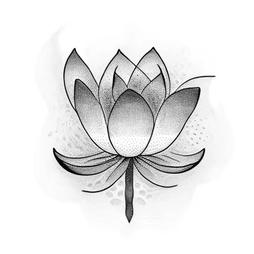 A dotwork tattoo of a cat's paw print with a peaceful lotus flower incorporated within the design tattoo design idea