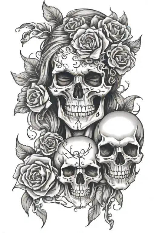 Mother abuse survivor skull and flowers intertwined tattoo design idea