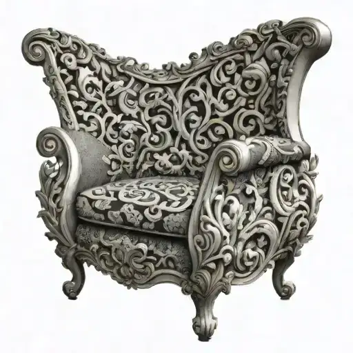 A chair with intricate animal patterns, inspired by dark romanticism art tattoo design idea
