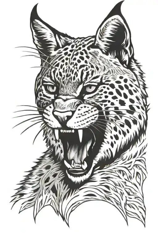 bobcat face with mouth open tattoo design idea