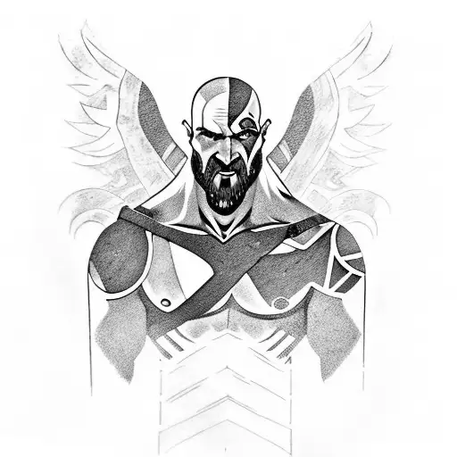 something about Kratos from god of war videogame tattoo design idea