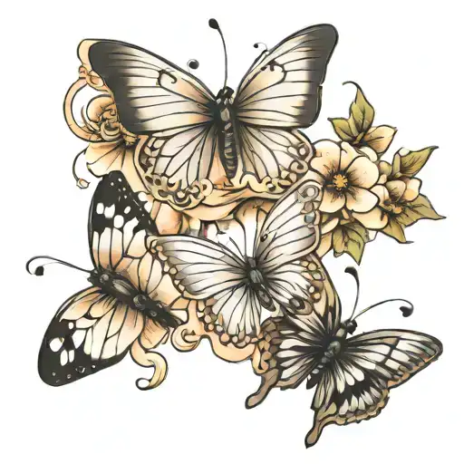 Small White Butterflies fling around two sentences tattoo design idea