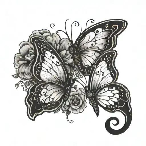 White Butterflies fling around two sentences tattoo design idea