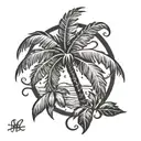 palm tree with leaves falling tattoo design idea