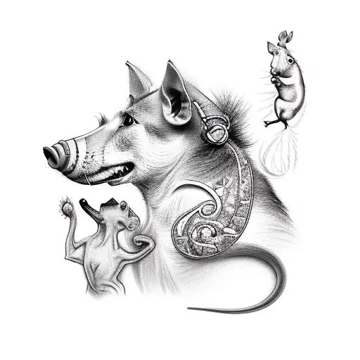 2 dogs, rat, horse and a pig tattoo design idea