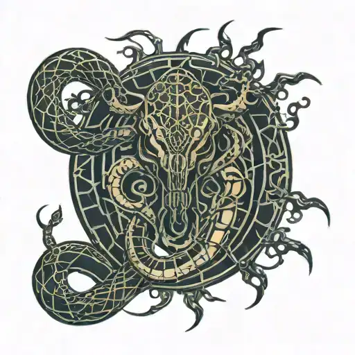 snake Scorpion Medusa fire tattoo design idea