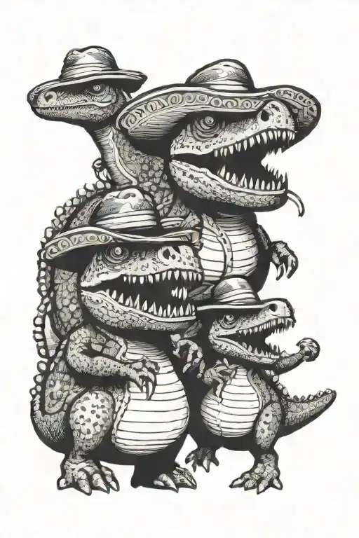 dinosaurs with maracas and sombrero tattoo design idea