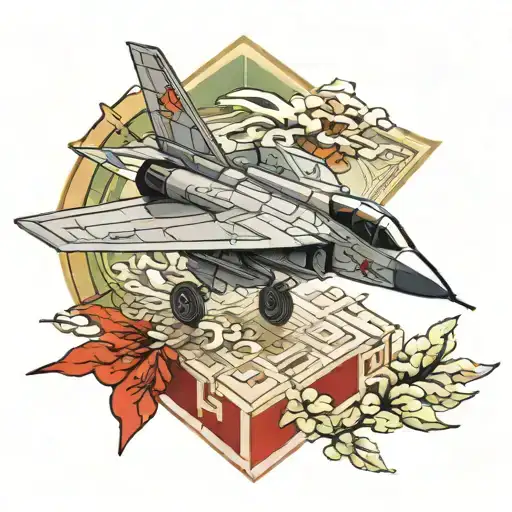 fighter jet inside a mahjong tile drawing tattoo design idea