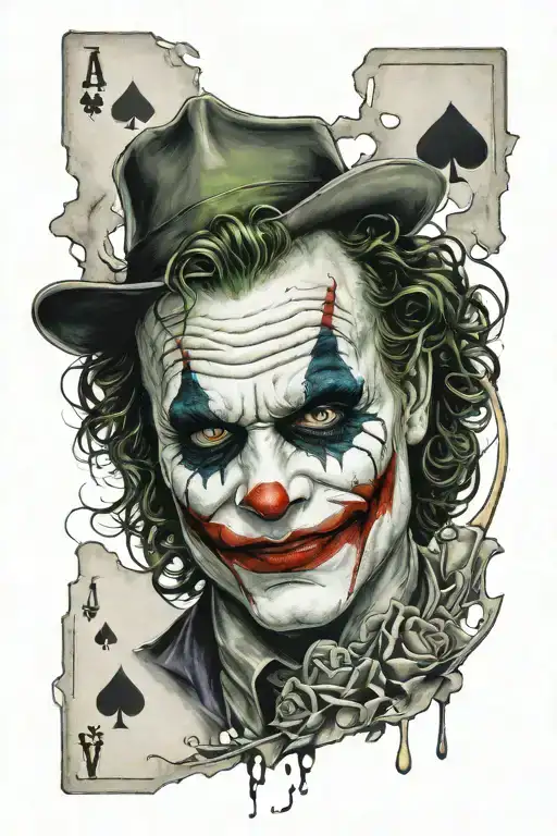 Heath Ledger Joker holding the ace of spades tattoo design idea
