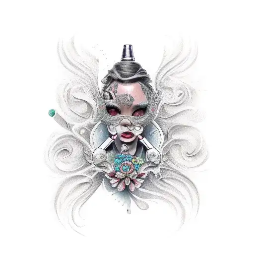 lady with spray can tattoo design idea