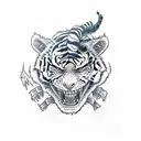 Illustrate a sketch-style tattoo of a scarecrow and a tiger engaged in a fierce battle tattoo design idea