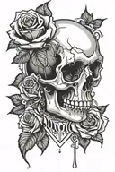 rose with skull and diamond frame dripping downwards tattoo design idea