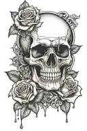 rose with skull and diamond frame dripping downwards tattoo design idea