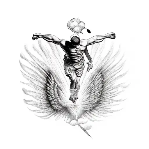 adam's born and fall of icarus in microrealism  tattoo design idea