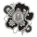 I want an overlapping tattoo with the images of the medal of Saint Benedict, Buddha, Jesus Christ, Mary and Saint George realistically tattoo design idea