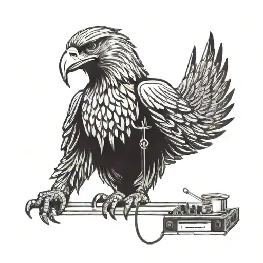 An eagle DJ mixing music in ancient Greece gods tattoo design idea