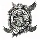 patchwork sleeve tattoo based on warhammer 40k iconography. bloodangels and iconography of the emperor tattoo design idea