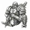 patchwork sleeve tattoo based on warhammer 40k iconography. bloodangels and iconography of the emperor tattoo design idea