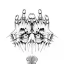 skeleton hands praying with rossry beads and text that says "heads down pray for me" tattoo design idea