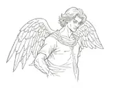 A 20-year-old male blonde angel with a serene expression, reaching out to his lover tattoo design idea