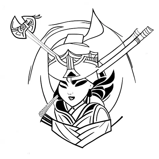 Mulan warrior cutting her hair with a sword tattoo design idea