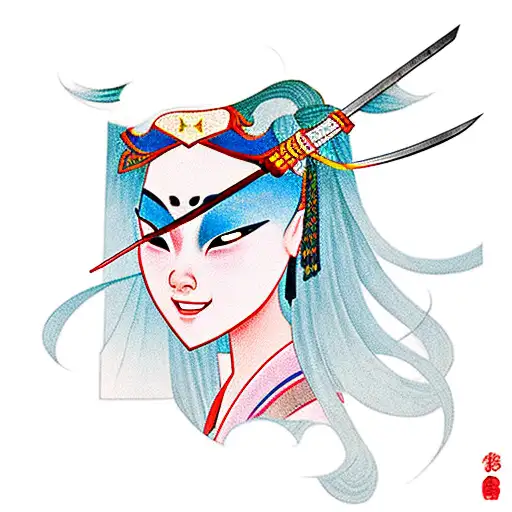 Mulan warrior cutting her hair with a sword tattoo design idea