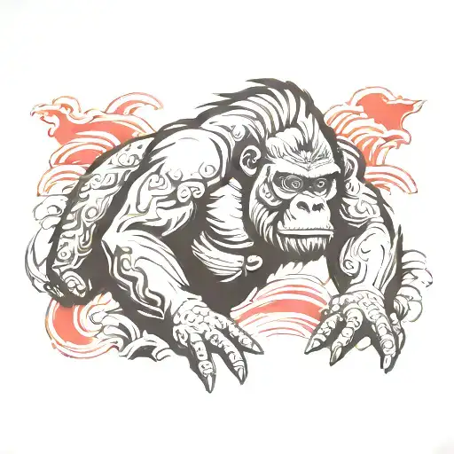 gorilla japanese waves tattoo design idea