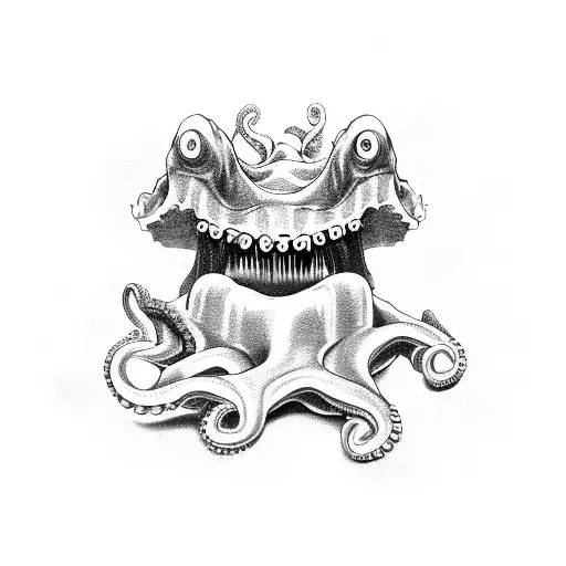 open mouth with scary teeth octopus arm coming out of it tattoo design idea
