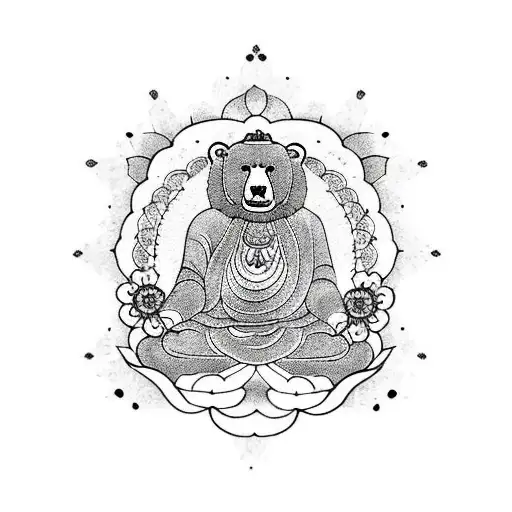 Buddhist bear with floral background tattoo design idea