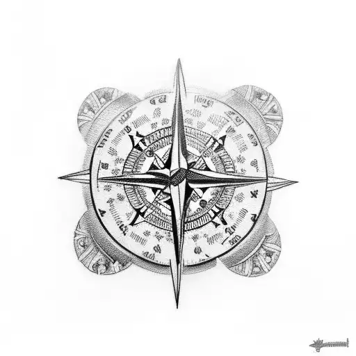 Traditional style tattoo of a compass with Mongos and Tasmanian devil motifs in black-grey shading tattoo design idea