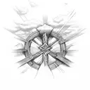 cross with throns with clouds and beams in background tattoo design idea