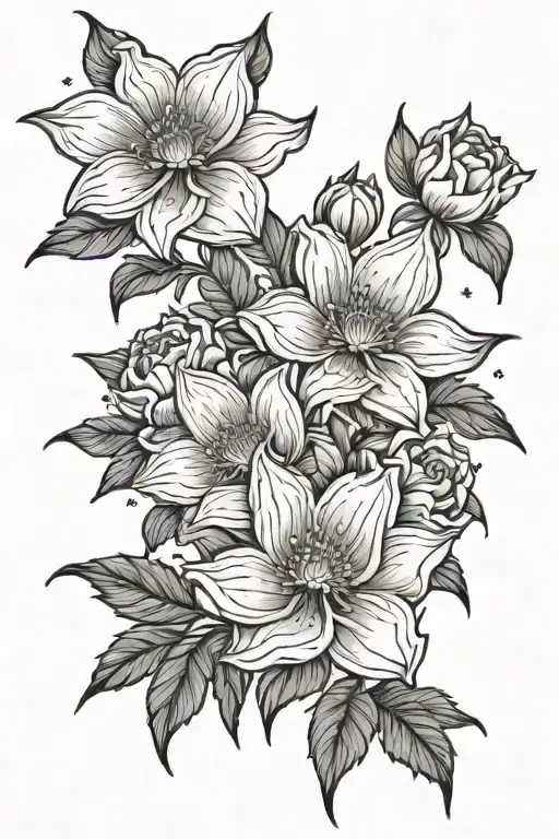 A family of flowers blooming under a starry night sky, symbolizing the bond of playing together tattoo design idea