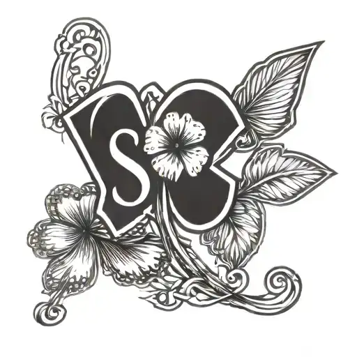 the word "saarbal", the "s" combined in a 4 leaf clover tattoo design idea
