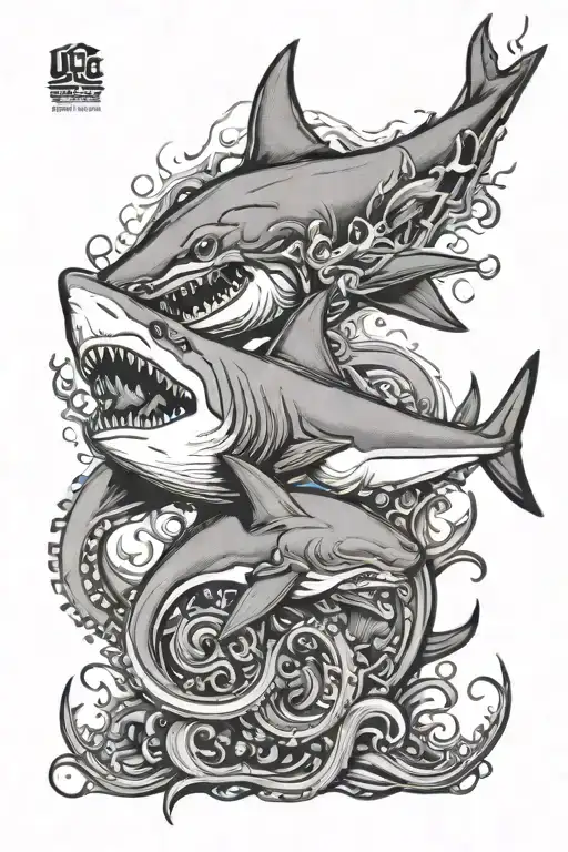underwater shark and octopus wrapped tattoo design idea