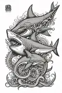 underwater shark and octopus wrapped tattoo design idea