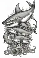 underwater shark and octopus wrapped tattoo design idea